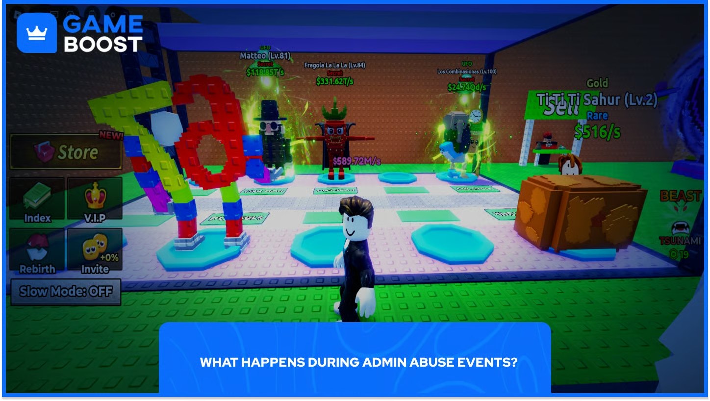 Personnage de jeu courant devant une grande vague et collectant des Brainrots