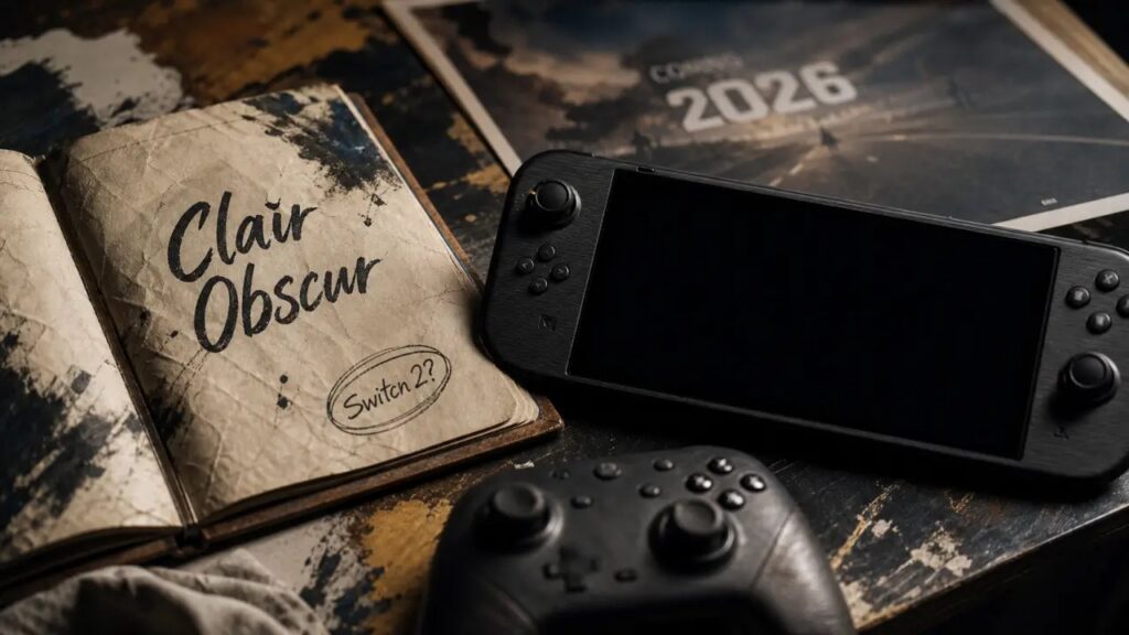 Illustration inspirée de l'univers de Clair Obscur et d'une console portable